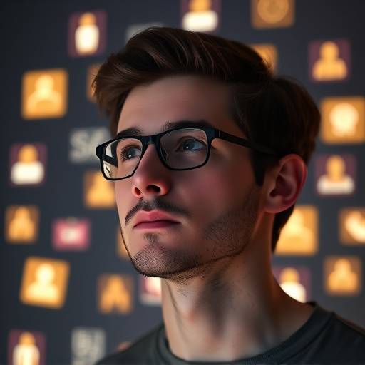 A person contemplating choosing the right online course with various course icons displayed.