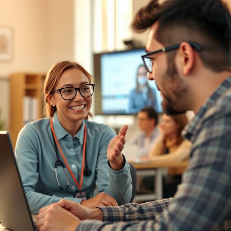An online instructor guiding students during a virtual session with a friendly and engaging demeanor.