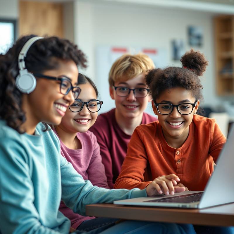 Diverse students using assistive technologies to access online learning materials, promoting accessibility.